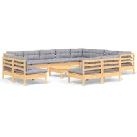 vidaXL Garten-Lounge-Set 13-tlg. grau Kiefer