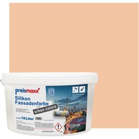 Preismaxx Silikonharz Fassadenfarbe, Pfirsich Orange 10 Liter, hochwertige, matte, wasserabweisende Aussen-Dispersion, sehr guter Regenschutz - Abperleffekt