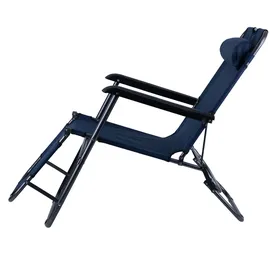 ETC Shop Klappstuhl Gartenstuhl mit Kopfkissen Strandstuhl Sonnenliege Hochlehner Campingstuhl Liegestuhl klappbar, Metall Textil blau schwarz, max. 100kg, L 153 cm