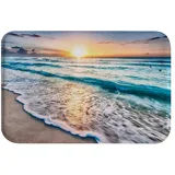 A.Monamour Badematten Badteppiche Badvorleger Sonnenuntergang Ozeanblau Meer Ozean Wellen Sand Strand Natur Landschaft Saugfähigen Flanell Mikrofaser rutschfeste Bodenmatte Für Bad Küche 40X60 cm