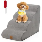FANTASK Hundetreppe 4 Stufen, Haustiertreppe für Bett & Sofa aus Hochdichtem Schwamm, Katzentreppe Abnehmbar, Waschbarer Bezug