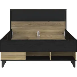 Forte Stauraumbett Lya 129,5 x 92,6 x 205,6 cm Eiche matt schwarz