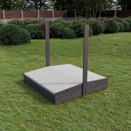 QLS Sandkasten 150 cm mit Sitzbank und grauem Dach