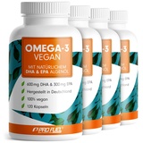 Omega-3 vegan Kapseln 480x - 2000 mg Algenöl pro Tag - hochdosiert mit 600mg DHA + 300mg EPA - hochwertige Omega-3 Algenöl Kapseln vegan - DHA:EPA Verhältnis 2:1 - laborgeprüft mit Analyse-Zertifikat