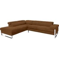 Ecksofa W.SCHILLIG "finn" Sofas Gr. B/H/T: 281cm x 71cm x 230cm, Stoff S37, Ottomane links, ohne Kopfteilverstellung-ohne Sitztiefenverstellung, braun (chocolate s37) German Design Award 2016, Fußgestell Chrom glänzend, Breite 281 cm