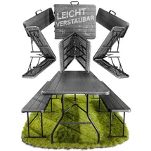 Ondis24 Biertischgarnitur Lisa Campingtisch 2X Bierbank 1x Biertisch Sitzbank klappbar Bierzeltgarnitur 3tlg. einfach transportabel mit Tragetasche (Anthrazit, XL)