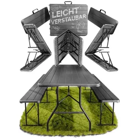 Ondis24 Biertischgarnitur Lisa Campingtisch 2X Bierbank 1x Biertisch Sitzbank klappbar Bierzeltgarnitur 3tlg. einfach transportabel mit Tragetasche (Anthrazit, XL)