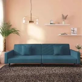 vidaXL Schlafsofa 2-Sitzer mit 2 Kissen Blau Samt