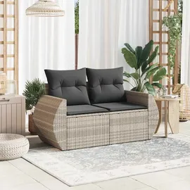 vidaXL Gartensofa mit Kissen 2-Sitzer Hellgrau Poly Rattan