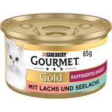 Gourmet Gold Raffiniertes Ragout Duetto Katzenfutter nass, Lachs und Seelachs, 12er Pack (12 x 85g)