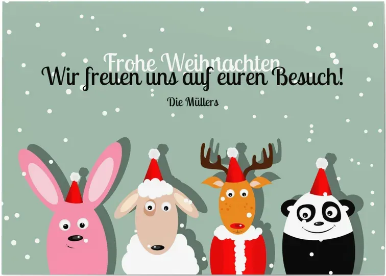 Weihnachtsfeier Einladungskarten selbst gestalten - Tierische Weihnachtsbande - Grau | Wunderkarten.de