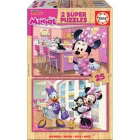 Educa - Holzpuzzle mit 25 Teile | Minnie, 2x25 Teile Holzpuzzle für Kinder ab 3 Jahren, Disney Puzzle (17625)