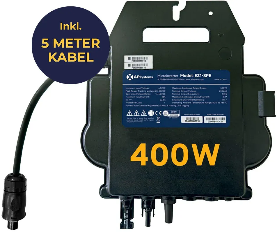 APsystems EZ1-SPE Mikrowechselrichter 400W | Mit 5 Meter Anschlusskabel