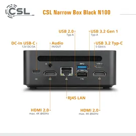 CSL Narrow Box Black N100 Mini-PC 16 GB RAM 2000 GB SSD Intel UHD Graphics Win 11 Home