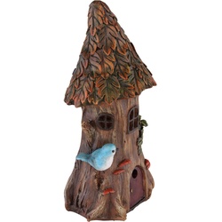 Feenhaus für den Garten Solar Solardeko für Außen Garten Solarleuchten für Außen Deko Figur, Baumstamm Haus, 1x LED warmweiß, H 23 cm