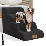 Myiosus Hundetreppe für Bett, 4 Stufen Schaumstoff-Hundetreppe mit waschbarem Plüschbezug, rutschfeste Haustierrampe Leiter für kleine Hunde und Katzen, 73 x 40 x 53 cm - Fusselrolle senden