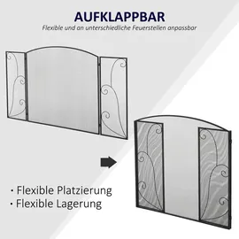 Homcom Kamingitter, Kaminschutzgitter mit 3 Paneelen, Funkenschutzgitter, Ofenschutzgitter für Wohnzimmer, Metall, Schwarz 132,5 x 76,5cm