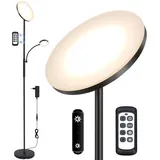 Deckenfluter LED Dimmbar mit Leselampe, Stehlampe Wohnzimmer Stehleuchte mit Fernbedienung &Touch Steuerung 4 Farbtemperaturen 3000K-6000K Stufenloses Dimmen Standlampe Schwarz für Schlafzimmer Büro