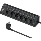 HITRENDS Ecksteckdose mit USB, 6 Fach Tischsteckdose Steckdosenleiste mit Schalter, Mehrfachsteckdose Ecke Steckerleiste mit 2 USB und 2 Type-C, 10 in 1 Überspannungsschutz mit 2M Kabel, Schwarz