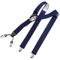 DonDon Hosenträger für Herren 3,5 cm breit 4 Clips mit braunem Leder längenverstellbar (1-St) Y-Form, verstellbar mit Clipverschluß, elastisch blau
