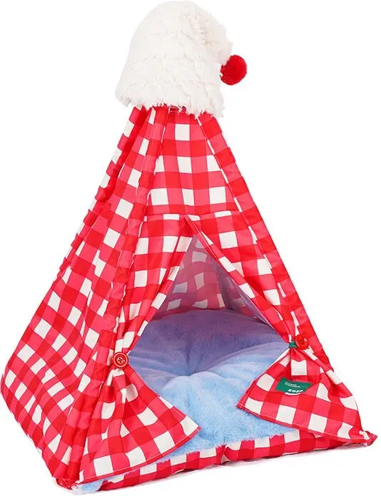 zeze Hundehütte in Weihnachtsmützenform (Rotkaro)