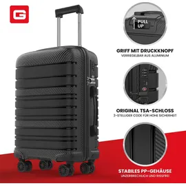 gentor Koffer Reisekoffer Hartschalenkoffer Trolley Rollkoffer Handgepäck 4 Rollen TSA-Schloss Schwarz XL