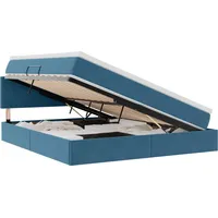 LED-Speicherbett mit Matratze Dunkelblau 180 x 200 cm Samt - Blau/Dunkelblau