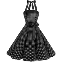 Timormode Damen Vintage Cocktailkleid Knielang Neckholder Swing Retro Rockabilly Kleid XXXL Klein Schwarz Weiß - 3XL