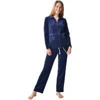 RAIKOU Damen Nicki Hausanzug mit Reißverschluss Velours Freizeitanzug Trainingsanzug (Nachtblau,36/38) - 36-38