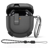 MOWYEOK Sicherheitsschloss Hülle kompatibel mit Bose QuietComfort Earbuds II 2022,Ganzer Körper Leichte Stoßfeste Hartschalenkoffer mit Karabiner & Anti-Verlust Kordel - Schwarz