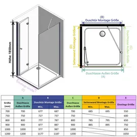 IMPTS Eckdusche mit Falttür rechts 100 x 185 cm silber transparent Duschwanne