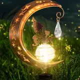 Bunthaus Dekorative Solar-gartenleuchte In Mondform, Terrassendekoration, Metall, Solarmond, Glas-led, Gartenlampe, Wasserdichte Laterne Mit Lichterkette Und Erdspieß, Hof, Rasen