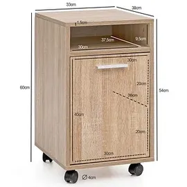 Wohnling WL5.929 Rollcontainer 33 x 38 x 60 cm braun