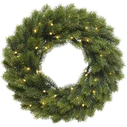 Lumineo Künstlicher Tannenkranz 40cm mit LED Lichtern - Outdoor Kranz beleuchtet Türkranz Weihnachten Adventskranz Weihnachtskranz Weihnachtsdeko Grün