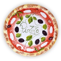 Lashuma Handgemachter Pizzateller Olive aus Italienischer Keramik, Großer Teller Rund 33 cm