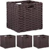 Relaxdays Panier Rangement Aufbewahrungskorb, 4er Set, geflochten, Kleidung, Spielzeug, HBT: 31 x 32 x 30 cm, Kunststoff Regalkorb, braun, Eisen