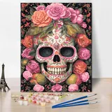 DIY Malen nach Zahlen Set Totenkopf-Gemälde Kunstwerk Modern Erwachsene Malen nach Zahlen Wunderschöne Blumen Malen-nach-Zahlen Kunstwerk 16x20 Zoll Malen nach Zahlen Geschenke für Damen