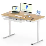 FLEXISPOT Elektrisch Höhenverstellbarer Schreibtisch mit Touch Funktion & USB, Elektrischer Schreibtisch mit Schublade, Bürotisch 120 x 60 cm (Naturahorn)