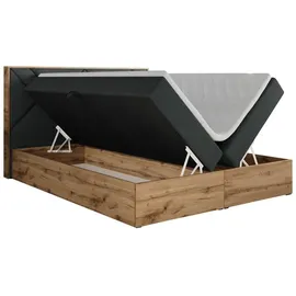 MKS Meble Boxspringbett 160x200 mit Bettkasten, Polsterbett 160x200 mit Matratze H4, Boxspringbett 160x200 mit Kopfteil, Boxspringbett mit Massivholz - Gunar... - Dunkelgrau