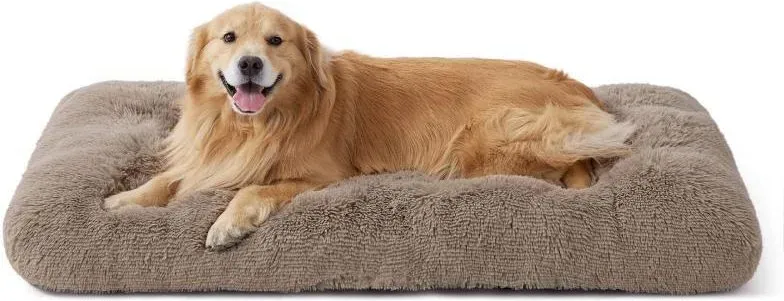 BEDSURE Haustiermatte, einfarbige Plüsch-Hundekäfigmatte, Camel, 119 x 74 cm, XXL