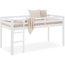 Homestyle4u Hochbett 90 x 200 cm Kiefer massiv lackiert weiß grau