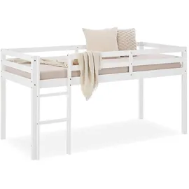 Homestyle4u Hochbett 90 x 200 cm Kiefer massiv lackiert weiß grau