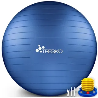 TRESKO Gymnastikball Anti-Burst, groß, Ø 65cm, mit Pumpe, indigoblau