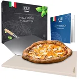 CLP Pizzastein eckig aus Cordierit mit Rezeptbuch für Backofen & Grill 38x30 cm I Einzeln oder als Set mit Pizzaschieber und Schneider, Set-Inhalt:Pizzastein+Schieber