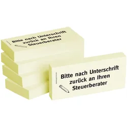 1301010112 Haftnotizen "Bitte nach Unterschrift zurück an Ihren Steuerberater" - 75 x 35 mm, 5x 100 Blatt