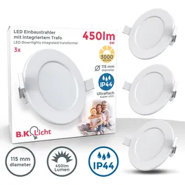B.K.Licht LED Einbauleuchte 3er Set Bad Einbaustrahler, IP44 geschützt, flache Einbauspots« LED-Modul warmweiß, weiß,