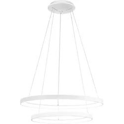 Gea Luce Krizia - 88W dimmbare Doppel-LED-Pendelleuchte - 6300lm, 3000K warmes Licht, opake weiße Ringe, opaler Diffusor, IP20, d. 60+80 cm