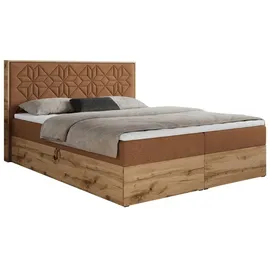 MKS Meble Boxspringbett 160x200 mit Bettkasten, Polsterbett 160x200 mit Matratze H4, Boxspringbett 160x200 mit Kopfteil, Boxspringbett mit Massivholz - Nessi... - Orange