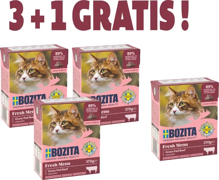 BOZITA Cat Gehacktes Rindfleisch In Gelee 3x370g  + 1x370g GRATIS !!!