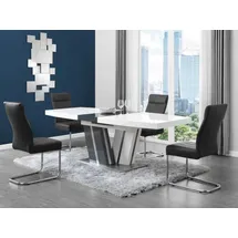 vente-unique Esstisch ausziehbar - 6 bis 8 Personen - MDF lackiert - Grau & Weiß - NOAMI II - Dunkelgrau